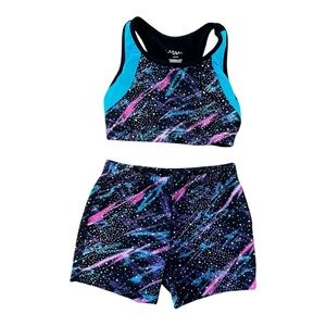 Danskin Girls Activewear Set | Sports Bra & Shorts | Size M (7/8) | Galaxy Print